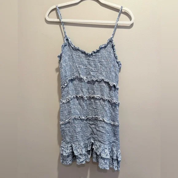 Blue Ruffled Mini Dress - Picture 1 of 4